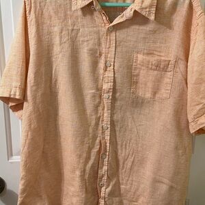 Weatherproof Men's Peach Casual Button Down Shirt. Washable linen.‎
